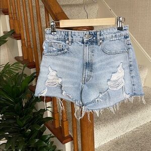 Zara Distressed Light Blue High Rise Denim Shorts 26
